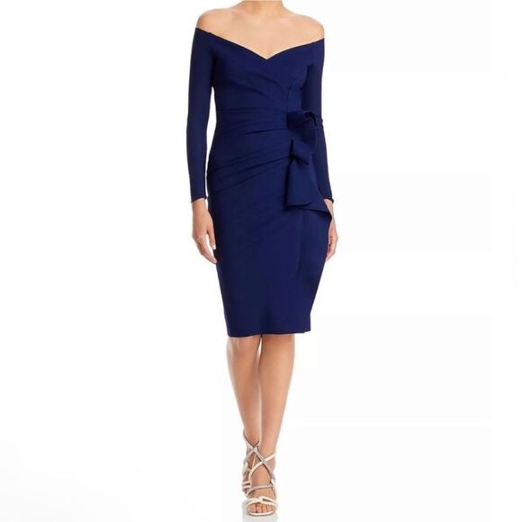 Chiara Boni La Petite Robe Silveria Off-the-Shoulder Dress Navy, NWT, Size 6 - Picture 2 of 12